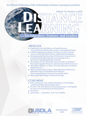 cover image of Distance Learning, Volume 19, Number 4